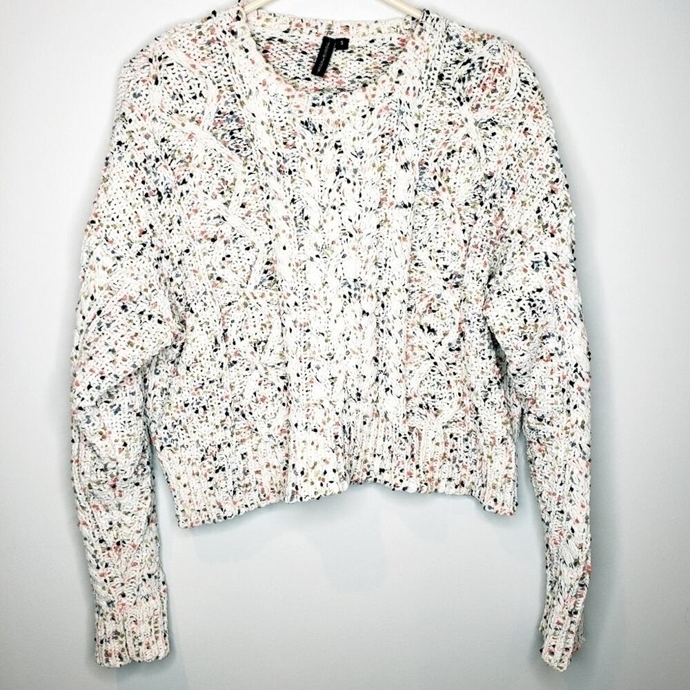 MOON & MADISON Chunky Cable Knit Cropped Confetti Sweater